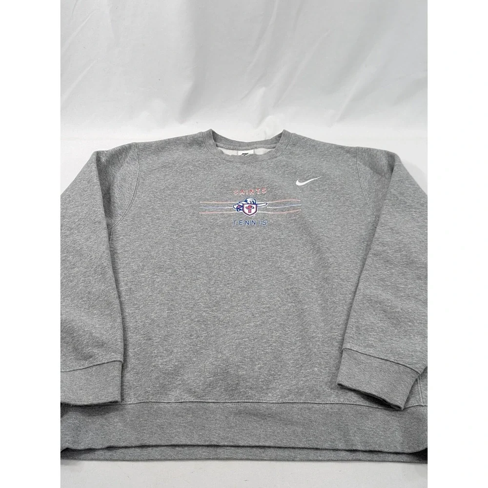 Nike Embroidered Swoosh Crewneck Sweatshirt Large Saints Tennis Heather Gray